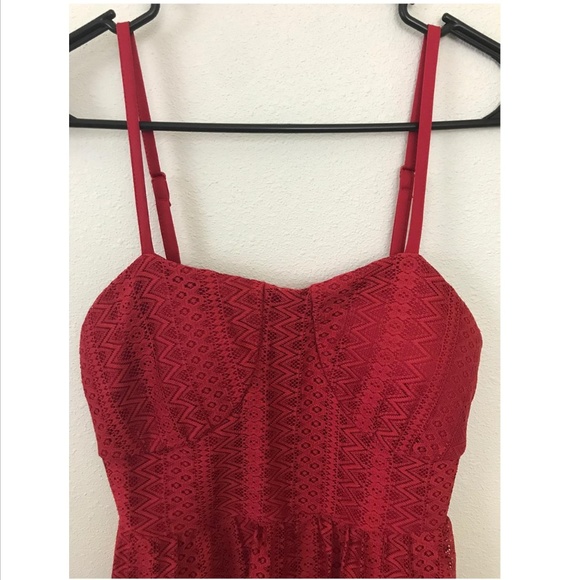 No Boundaries Size Medium 7/8 Red Spaghetti adjustable Strap Bra Cup Lace Dress - Picture 2 of 5